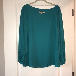 Loft turquoise long sleeve blouse size L